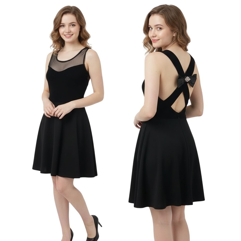 Jump Apparel Mini Dress Juniors ½ Black LBD Sheer Mesh Velvet Party Glam HOCO